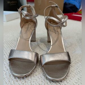 Via Spiga Metallic Rose Gold Block Heel Sandals